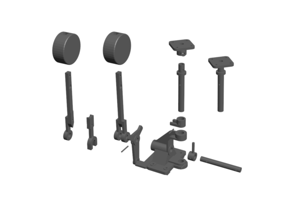 3D-Rendering des Weichenstellhebels mit den unterschiedlichen Ausführungsmöglichkeiten (Explosionsdarstellung)